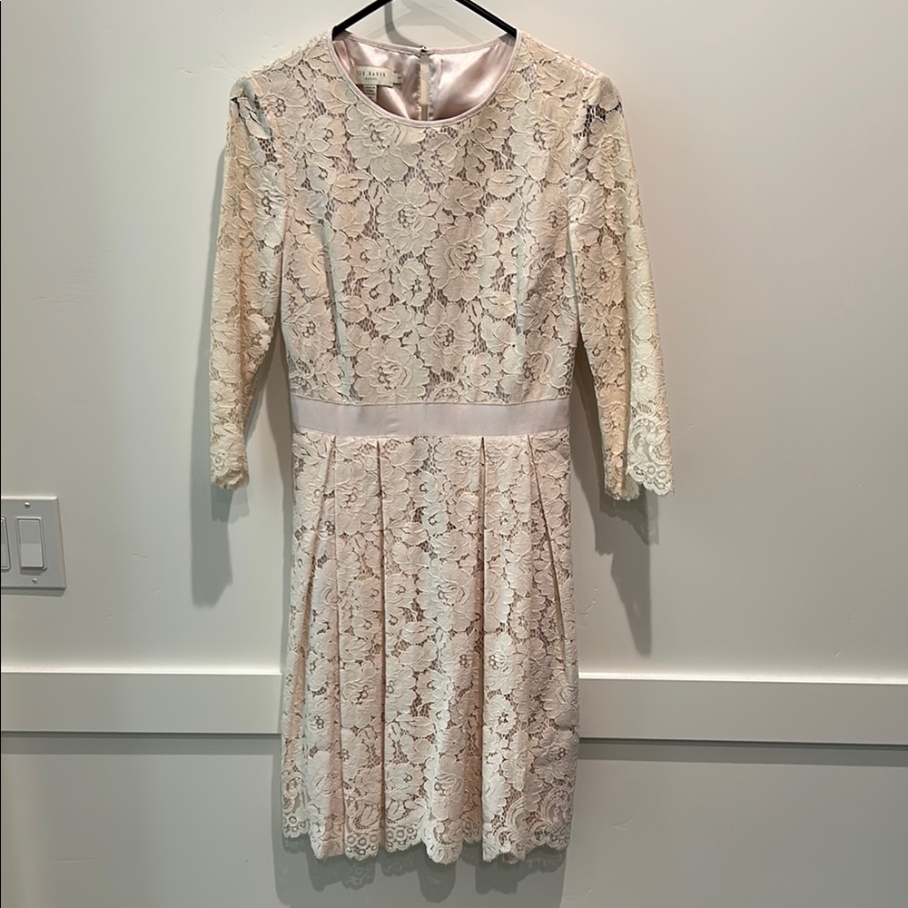 Blush pink Lace Dress with 3/4 Sleeves